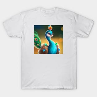 Cute Peacock Drawing T-Shirt